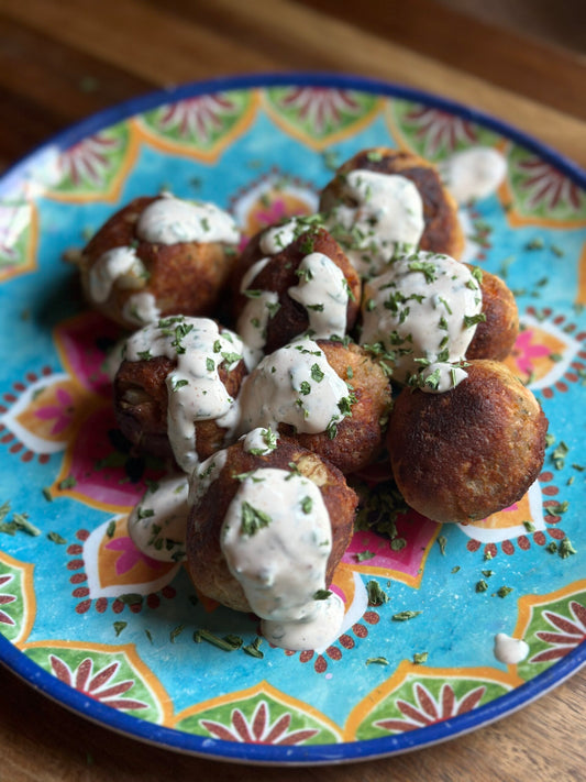 Smoked Salmon Patty Balls with Creamy Dip